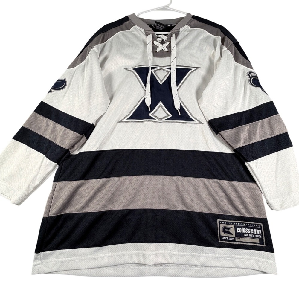 Colosseum Xavier Musketeers Hockey Jersey Mens Small Lace Up Navy White Striped